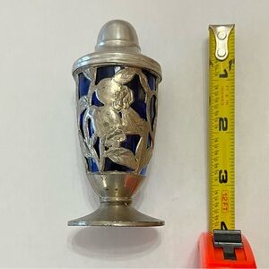 Vintage, ART NOUVEAU silver metal cobalt blue shaker. ONE item.